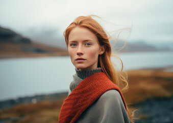 Young adult woman looking a tthe camera at the beach with sun on her skin