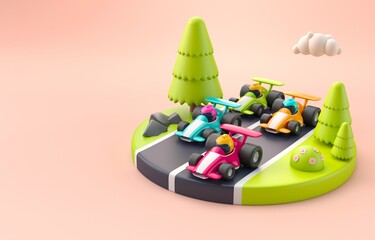 Isolated Race Car. 3D Illustration