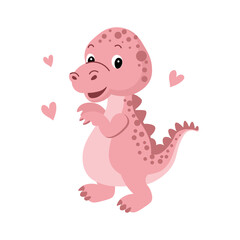 Cute funny cartoon dinosaur on a white background. Print, illustrtation, vector