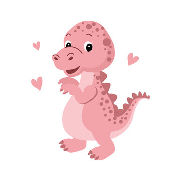Cute funny cartoon dinosaur on a white background. Print, illustrtation, vector © Tatiana