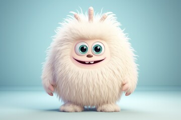 Cute white furry monster 3D cartoon character