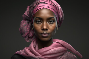 Regal Radiance: A Stunning Black Woman with Pink Headwear - obrazy, fototapety, plakaty