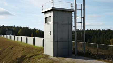 Big watchtower on border. Security of prison, military base