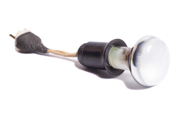 incandescent tungsten mirror reflex lamp in the socket with plug