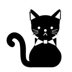 simple cute cat with bowtie, flat design vector graphic resources