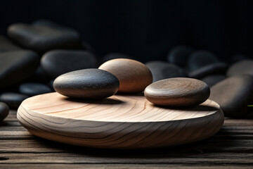 Fototapeta na wymiar Spa stones on wooden background