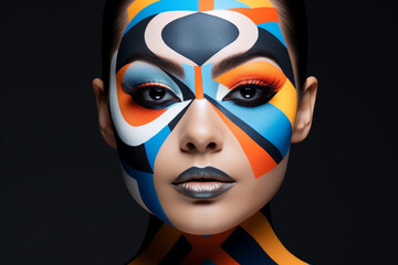 Striking Artistic Makeup on Model with Colorful Geometric Design
