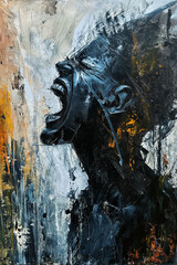 abstract oil painting of woman screaming in anger and rage