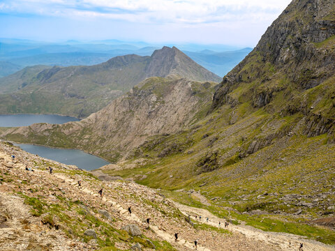 Glaslyn and llyn Llydaw lakes beside Mount Snowdon, Wales