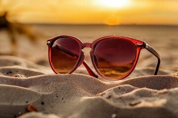 Fototapeta na wymiar Sunglasses on the beach. Generative Ai.