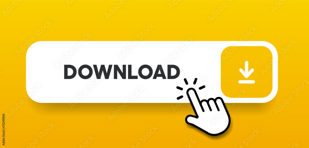 Aufkleber 3D blue download button icon. Upload icon. Down arrow bottom side symbol. Click here button. Save cloud icon push button for UI UX, website, mobile application.