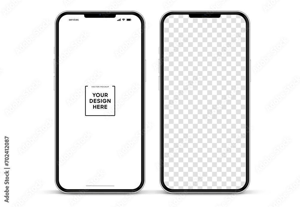Poster 3d high quality vector smartphone mockups. Ultra realistic mobile device UI UX mockup for presentation template. Cellphone frame with blank screen isolated templates. 3d isometric illustration.