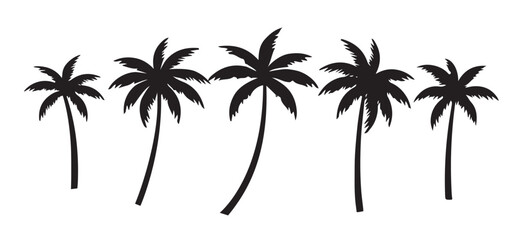 Black palm tree set vector illustration on white background silhouette art black white stock illustration - obrazy, fototapety, plakaty