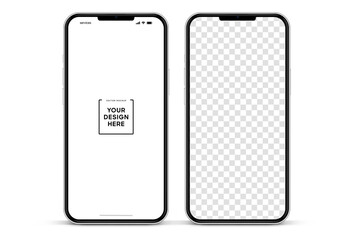 3d high quality vector smartphone mockups. Ultra realistic mobile device UI UX mockup for presentation template. Cellphone frame with blank screen isolated templates. 3d isometric illustration.