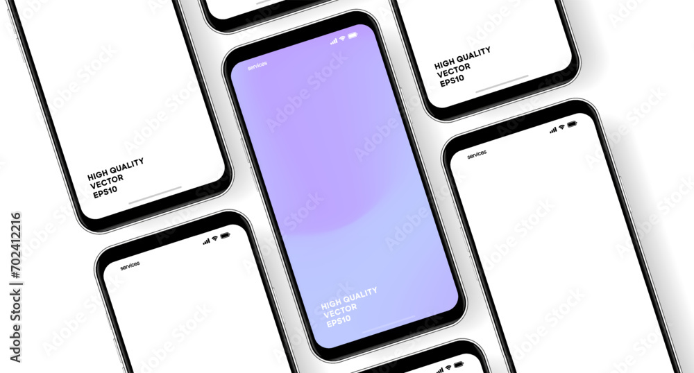 Poster 3d high quality vector smartphone mockups. Ultra realistic mobile device UI UX mockup for presentation template. Cellphone frame with blank screen isolated templates. 3d isometric illustration.
