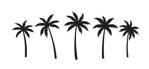 Black palm tree set vector illustration on white background silhouette art black white stock illustration - obrazy, fototapety, plakaty