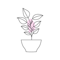 Continuous single-line art of plant. Cute plant one-line drawing vector and illustration