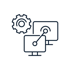 Synchronization setup concept. Vector linear icon isolated on white background.