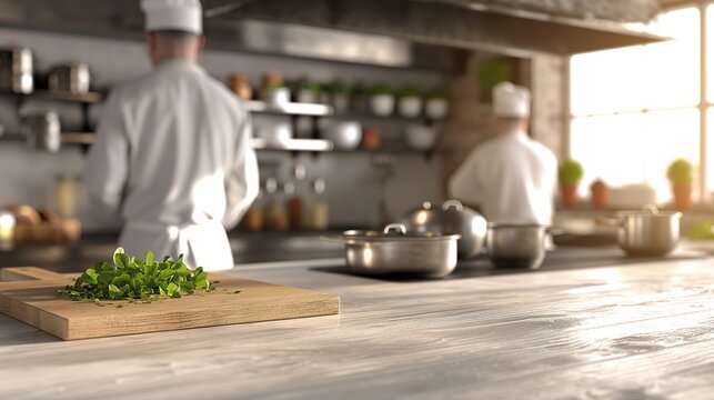 Generative AI, busy chefs working on the restaurant kitchen , blurred background