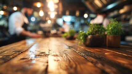 Generative AI, busy chefs working on the restaurant kitchen , blurred background