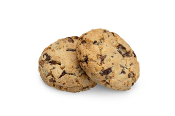 Cookies with nuts and chocolate on a white background