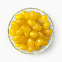 Fototapeta premium a bowl of yellow candies top view isolated on transparent background created with Generative Ai