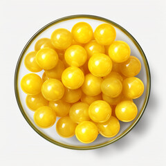 a bowl of yellow candies top view isolated on transparent background created with Generative Ai