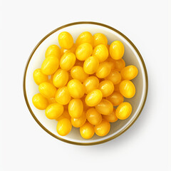 a bowl of yellow candies top view isolated on transparent background created with Generative Ai