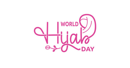 World hijab day text vector illustration. Modern handwritten calligraphy with monoline style. Great for increasing awareness of the importance of wearing the hijab for Muslim women. - obrazy, fototapety, plakaty