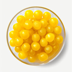 a bowl of yellow candies top view isolated on transparent background created with Generative Ai