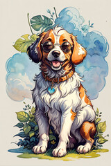 Beagle Dog wear Sunglasses in Watercolor Design Style
