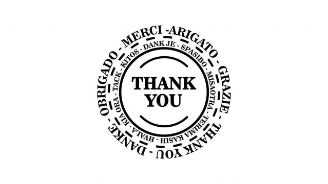 Thank you flat text animation. looping animated motion graphic say thanks in many language isolated on white background
