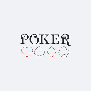 Four Linear Poker playing symbols. Spades Hearts Diamonds and Club icon. Stock vector illustration isolated on white background.