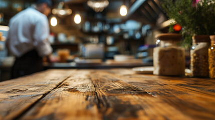 Generative AI, busy chefs working on the restaurant kitchen , blurred background