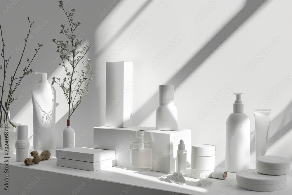 Leinwandbilder a minimalist design featuring a sleek white shelf adorned with delicate vases, perfectly complementi