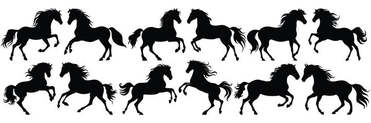 Horse silhouettes set, large pack of vector silhouette design, isolated white background