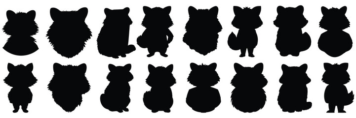 Fototapeta premium Raccoon silhouettes set, large pack of vector silhouette design, isolated white background