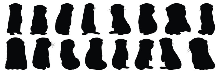 Otter silhouettes set, large pack of vector silhouette design, isolated white background