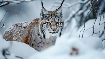 Obraz premium Lynx in the Snow In Canadian Wilderness (Generative AI).