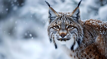 Obraz premium Lynx in the Snow In Canadian Wilderness (Generative AI).