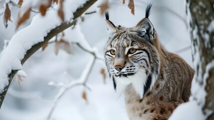 Obraz premium Lynx in the Snow In Canadian Wilderness (Generative AI).