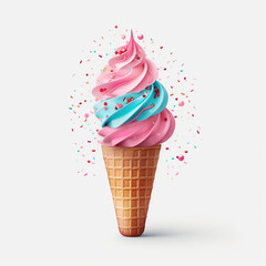 a pink and blue ice cream cone with a sprinkles on transparent background created with Generative Ai