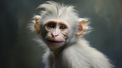 Portrait of a small pale smiling monkey