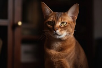 Portrait of a cute cat looking away. Abyssian cat