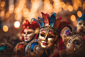 Gordijnen A charming carnival mask that combines art, tradition and mystery with vibrant colors. © Iryna
