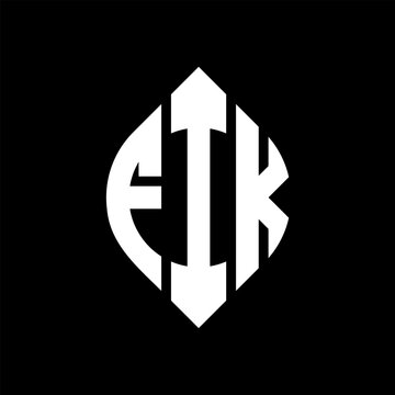 FIK circle letter logo design with circle and ellipse shape. FIK ellipse letters with typographic style. The three initials form a circle logo. FIK Circle Emblem Abstract Monogram Letter Mark Vector.