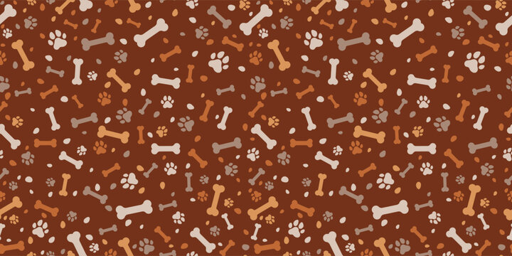 Fototapeta Dog Bones vector dogs paw doodle Seamless pattern isolated dark brown wallpaper background