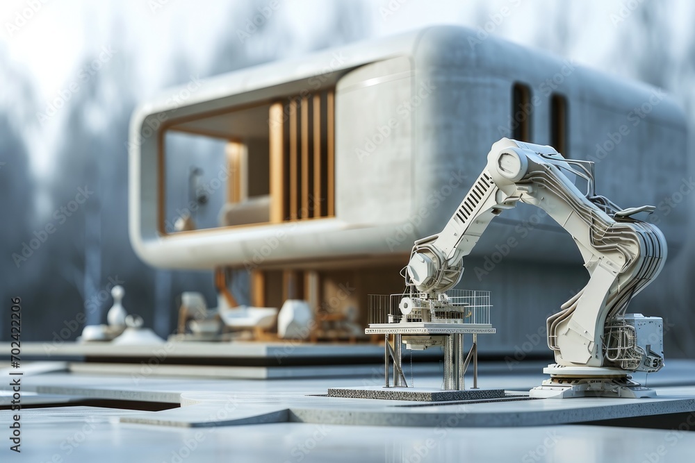 Leinwandbilder a stark white machine stands in contrast to the intricate architecture of the building, its presence