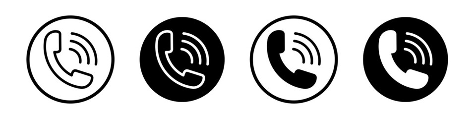 Telephone icon set. Phone call vector symbol in a black filled and outlined style. Telephone Call sign. - obrazy, fototapety, plakaty
