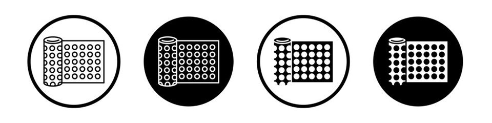 Bubble wrap icon set. Bubblewrap plastic foil vector symbol in a black filled and outlined style. Bubble Packaging protection sheet sign.